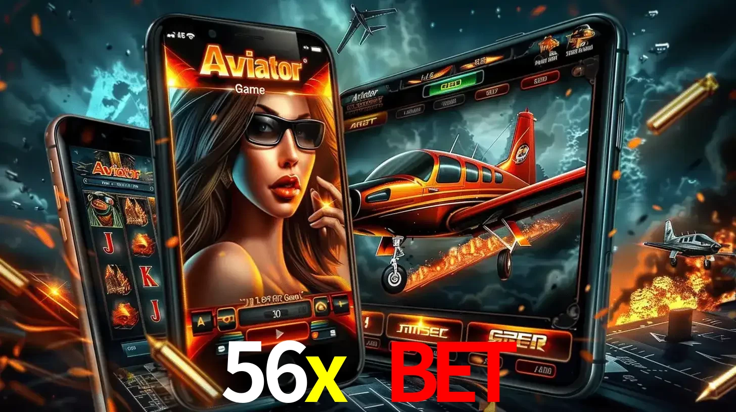 O popular jogo de apostas Aviator exibido em vários celulares e tablets, mostrando a interface emocionante e a ação de voo disponíveis para jogar agora no 56x bet.