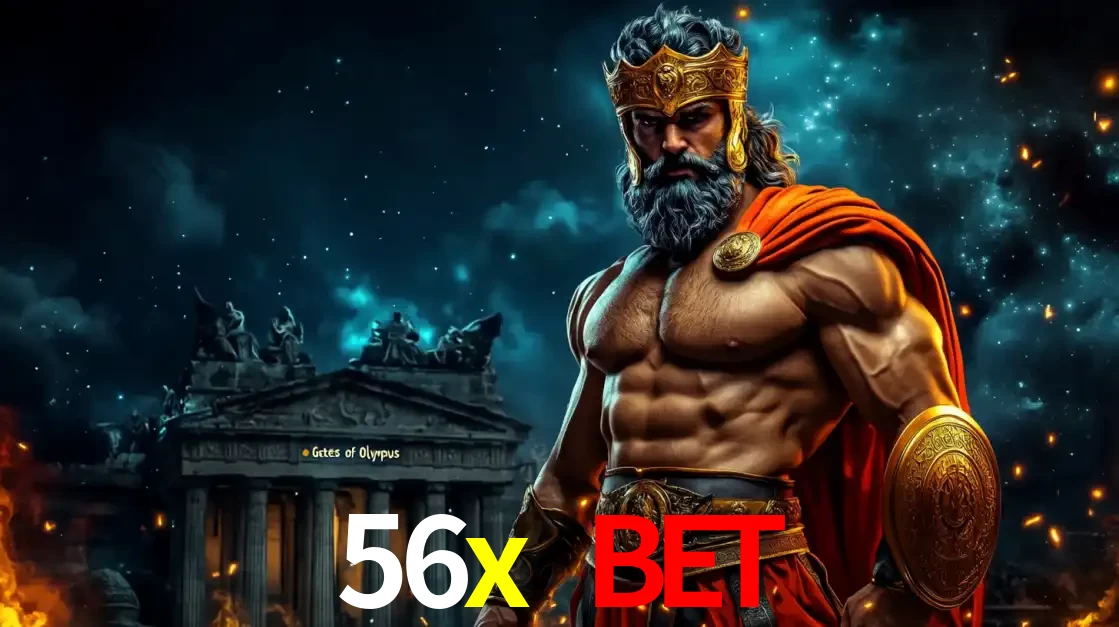 O poderoso Zeus do jogo de slot Gates of Olympus em frente ao seu templo, pronto para lançar multiplicadores divinos e prêmios épicos no cassino online 56x bet.